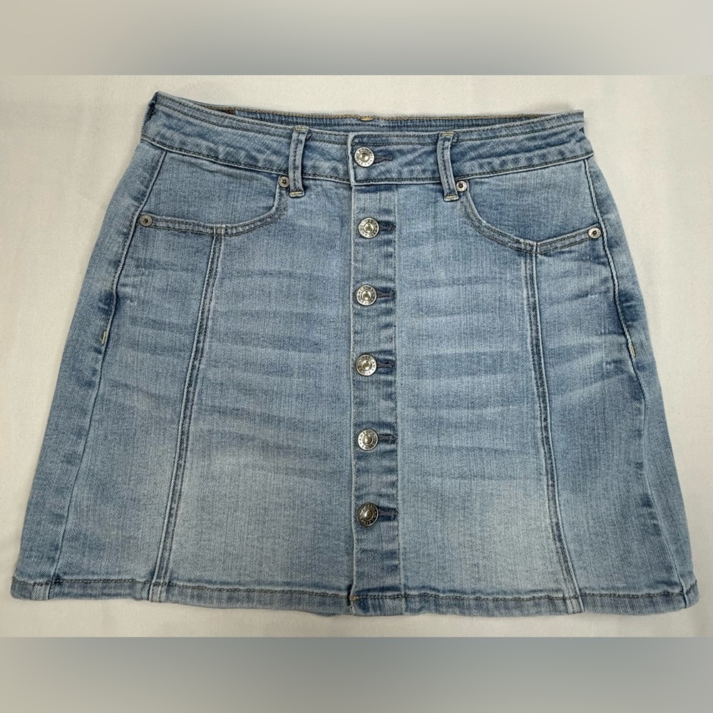 American Eagle Outfitters Light Blue Denim Button-Front Mini Skirt